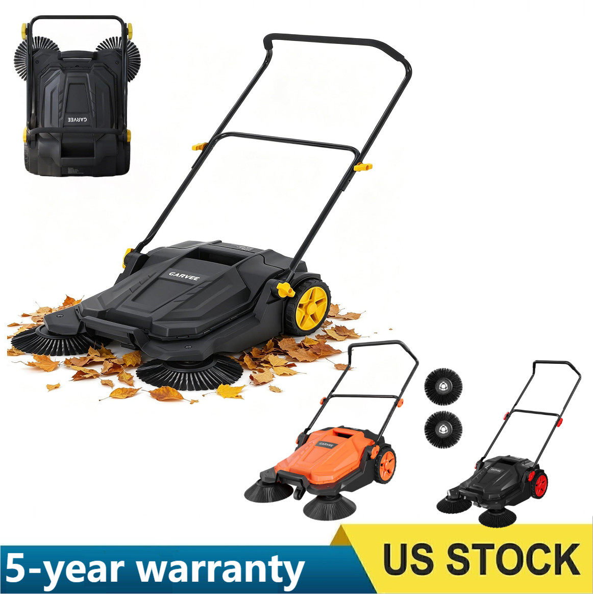 Walk-behind Hand Push Floor Sweeper 25.6″ Width 5 Gallon Waste Container Folding