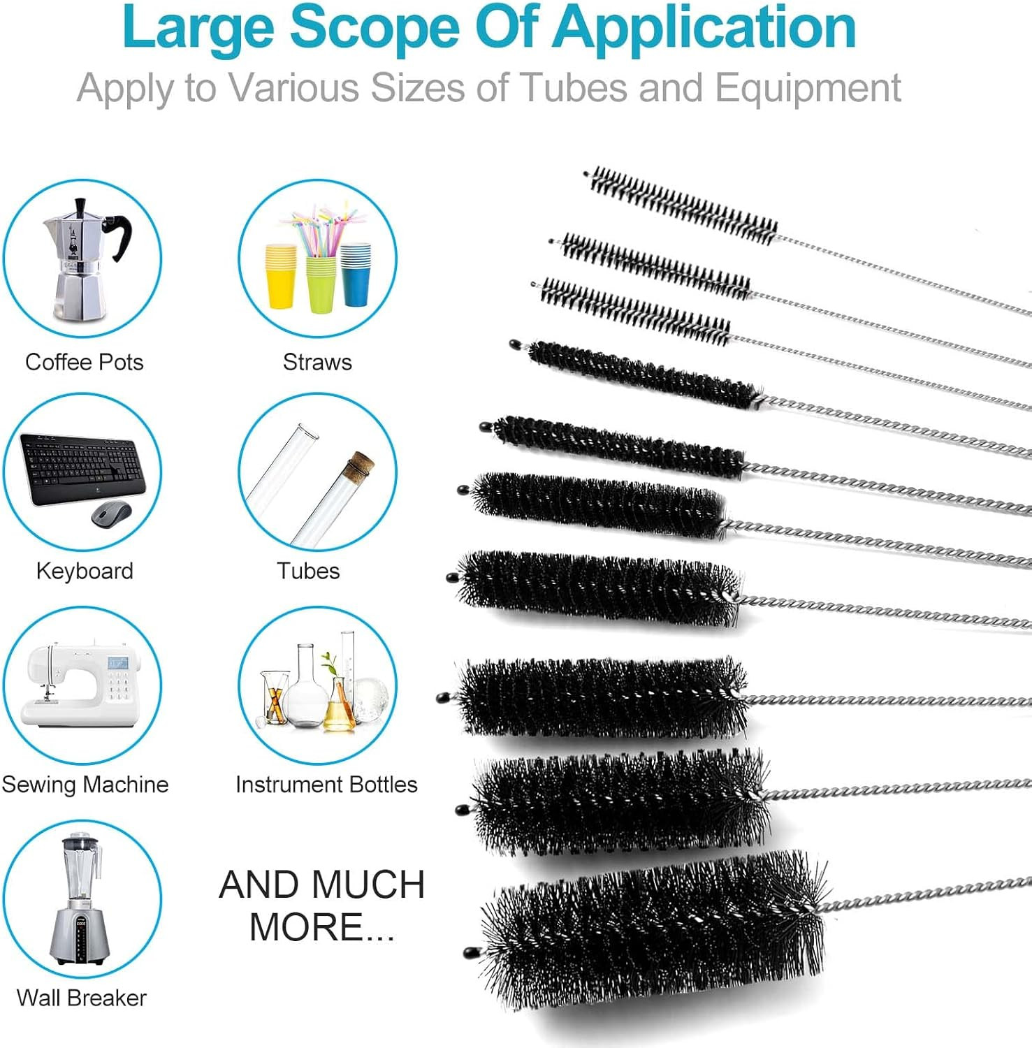 Nylon Straw Brush Cleaner Bottle Tube Pipe Small Long Cleaning 10Pcs Set USA