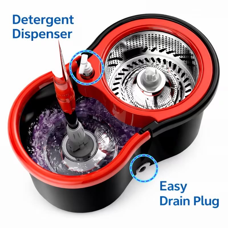 Spin Mop and Bucket with Wringer Set, 360° Spinning Mop System 3 Mop Refill