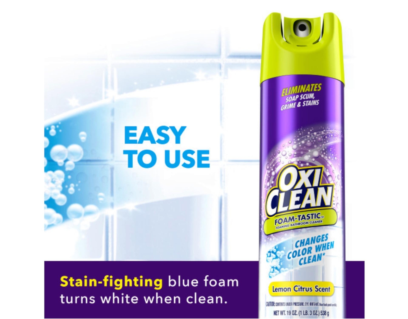 OxiClean Foam-Tastic Bathroom Cleaner, Citrus Scent, 19 oz Spray 3 Pack