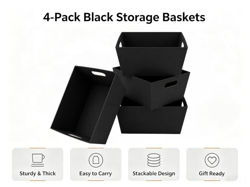 4 Pack Basket Empty, 12″ x 10″ Kraft Basket With Handle, 6 LB Cardboard Basket