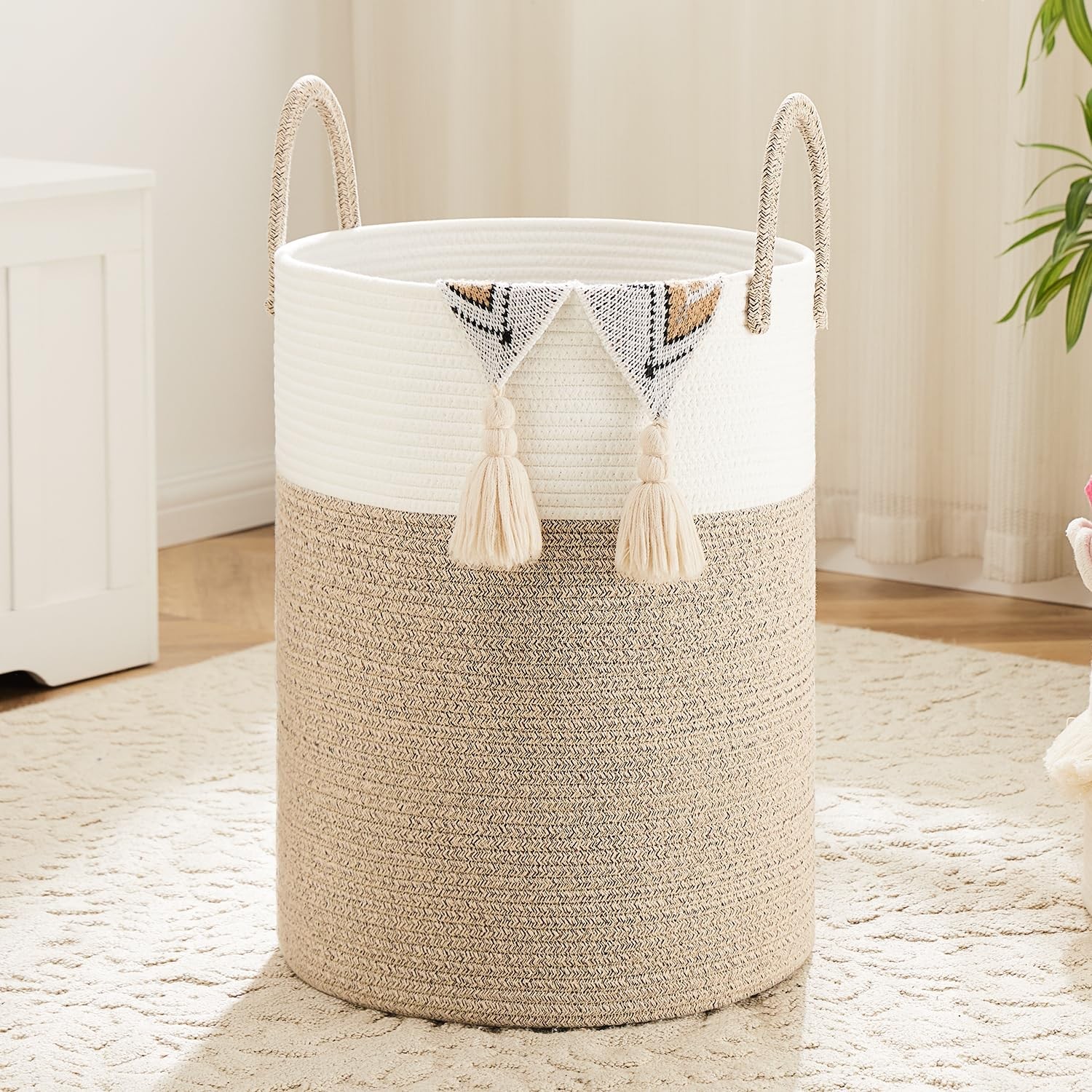 Artfeel Laundry Basket,Woven Cotton Rope Hamper,60L for 60L, Brown