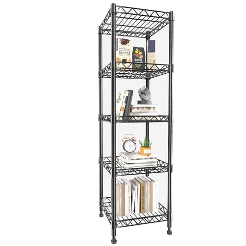 5 Tier Standing Shelving Metal Units, 11.8D x 11.8W x 50.0H (5Tier) Black