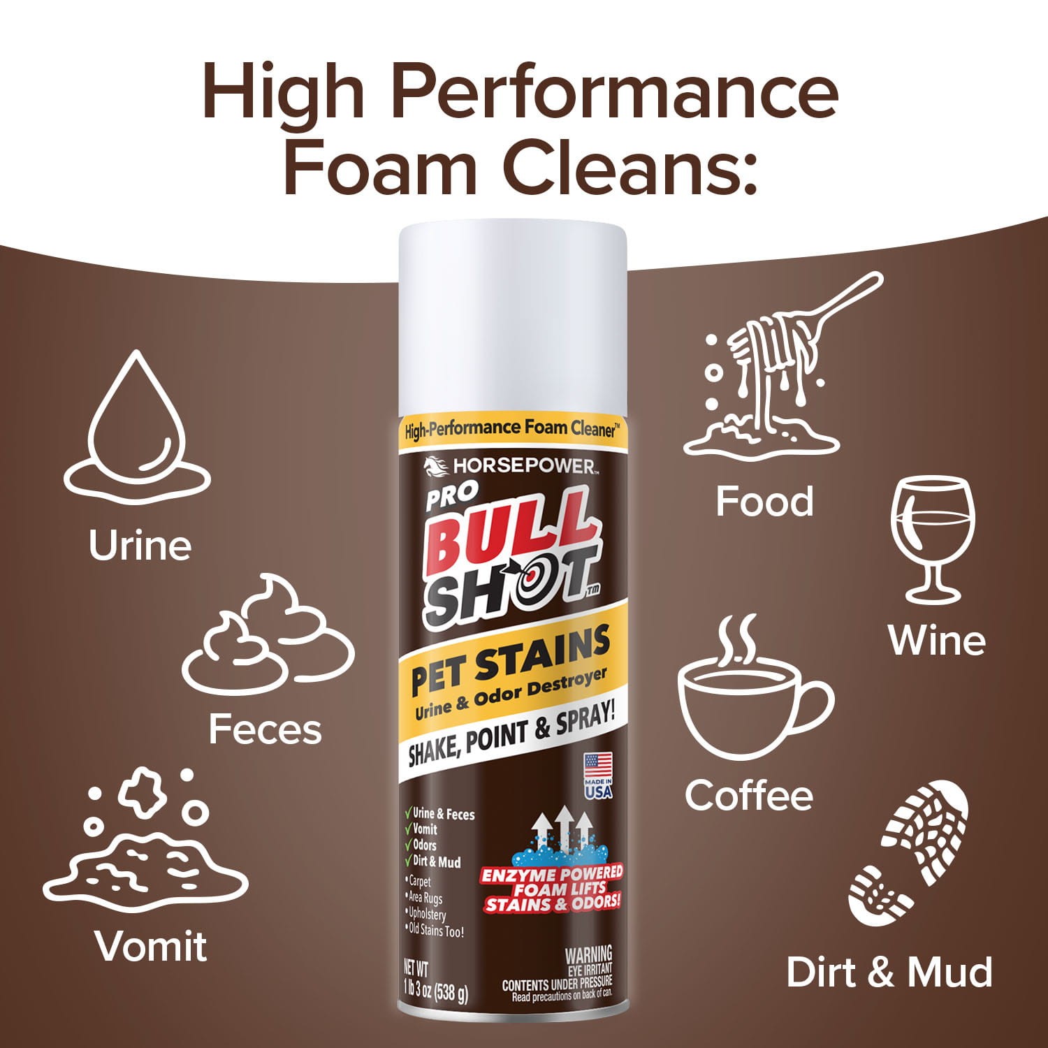 Bull Shot Pet Stains Remover, Foaming Carpet Spot Cleaner for Pet Accidents