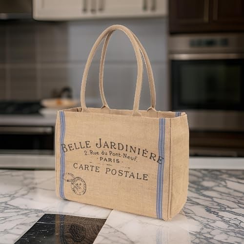 Jute Market Tote Bag 100% Natural Fiber 12.5 Inch Tall 17 Inch Wide 7 Inch Deep