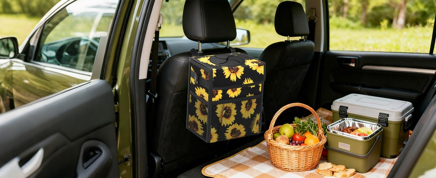 Car Trash Can with Lid, Leakproof Car Trash Bag Hanging Waterproof Automotive