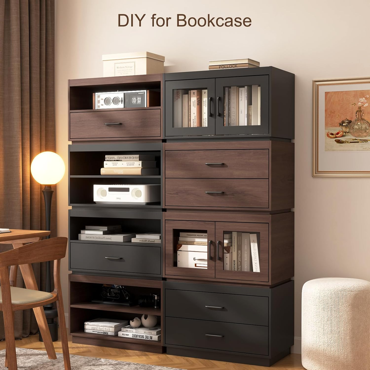 Modern Stackable Storage Drawers – 28″ Wide Closet Organizer with 2 Bins, Brown