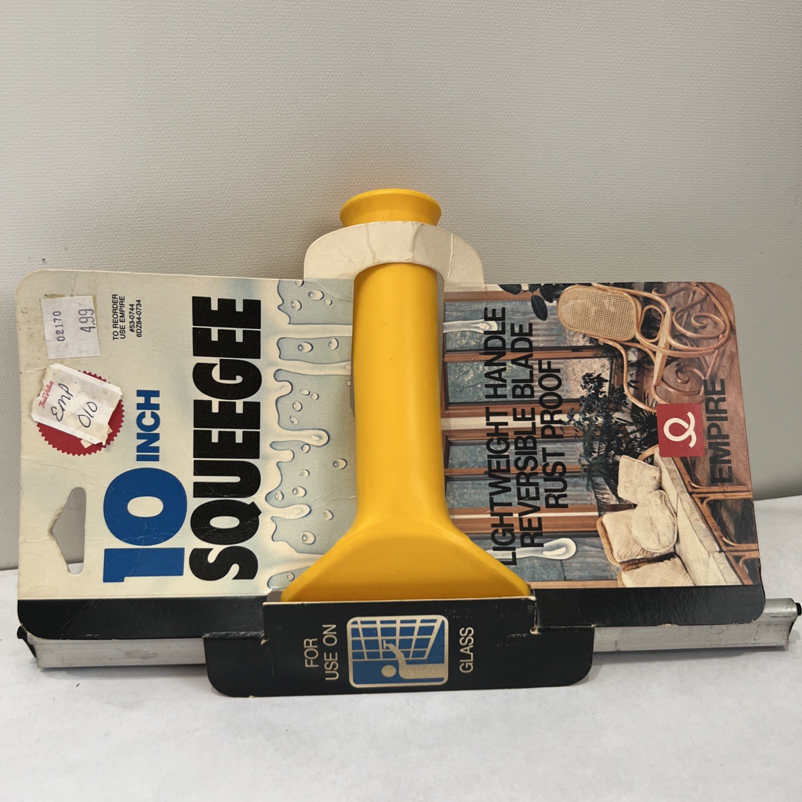 Vintage EMPIRE Window Squeegee 10″ CHANNEL RUBBER ALUMINUM PLASTIC HANDLE 4″