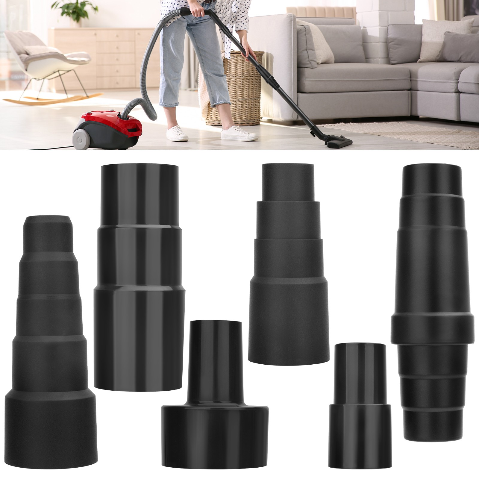 6 PCS Vacuum Hose Adapter Kit Universal Shop Vac Cleaner 1-1/4”-2-1/2” 32-45mm