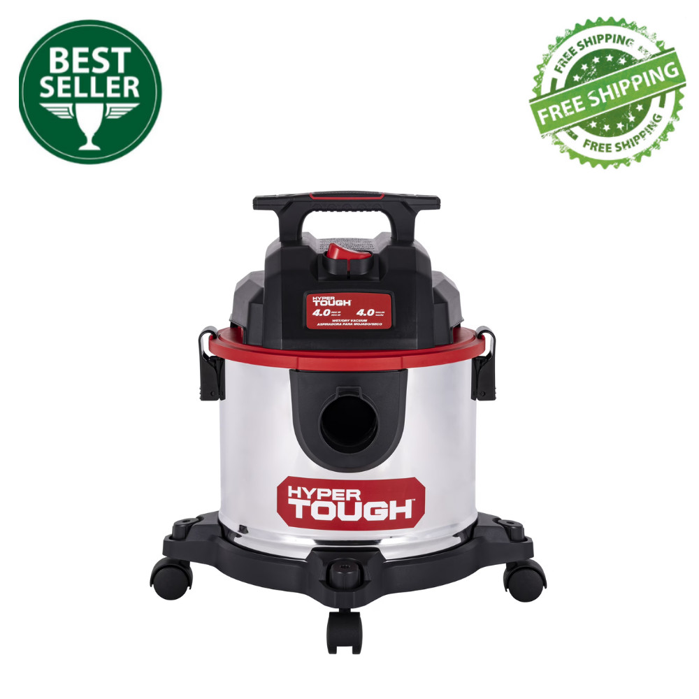 Hyper Tough 4 Gal 4 HP Wet Dry Vacuum, Stainless Steel Shop Vac, Home Car Tool