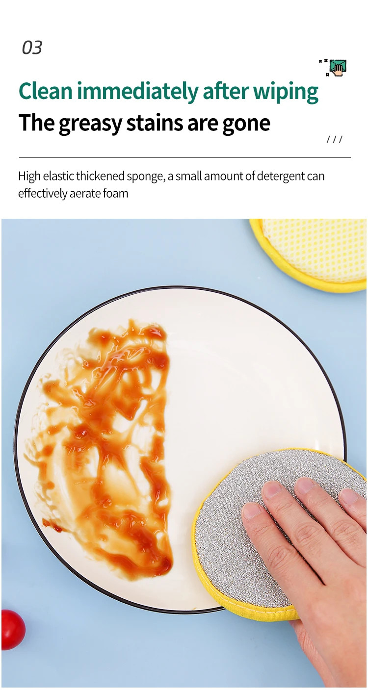 10 Pcs,Round Sponge Scrubber – Double-Sided Cleaning, Easy Stain Removal