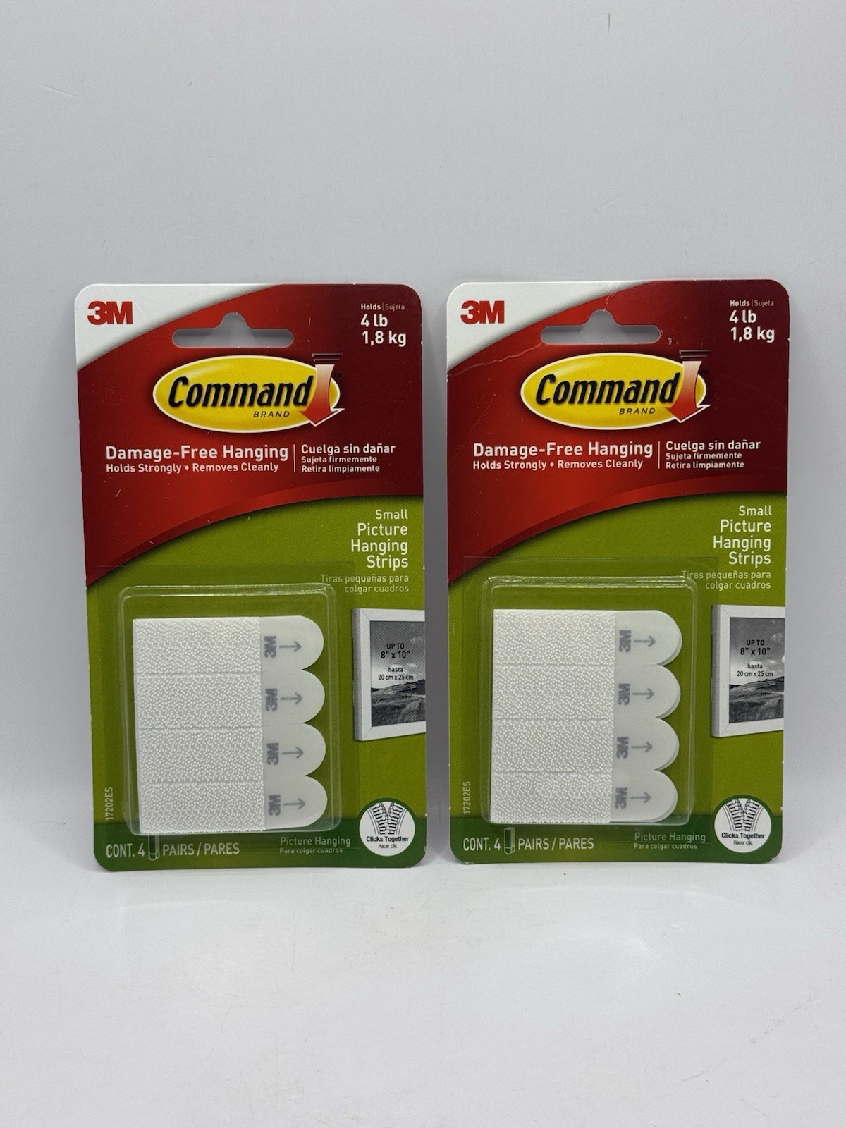 Lot of 2 Command Strips Small Picture Hanging Strips HOLDS 4 LBS 8 Pairs Total