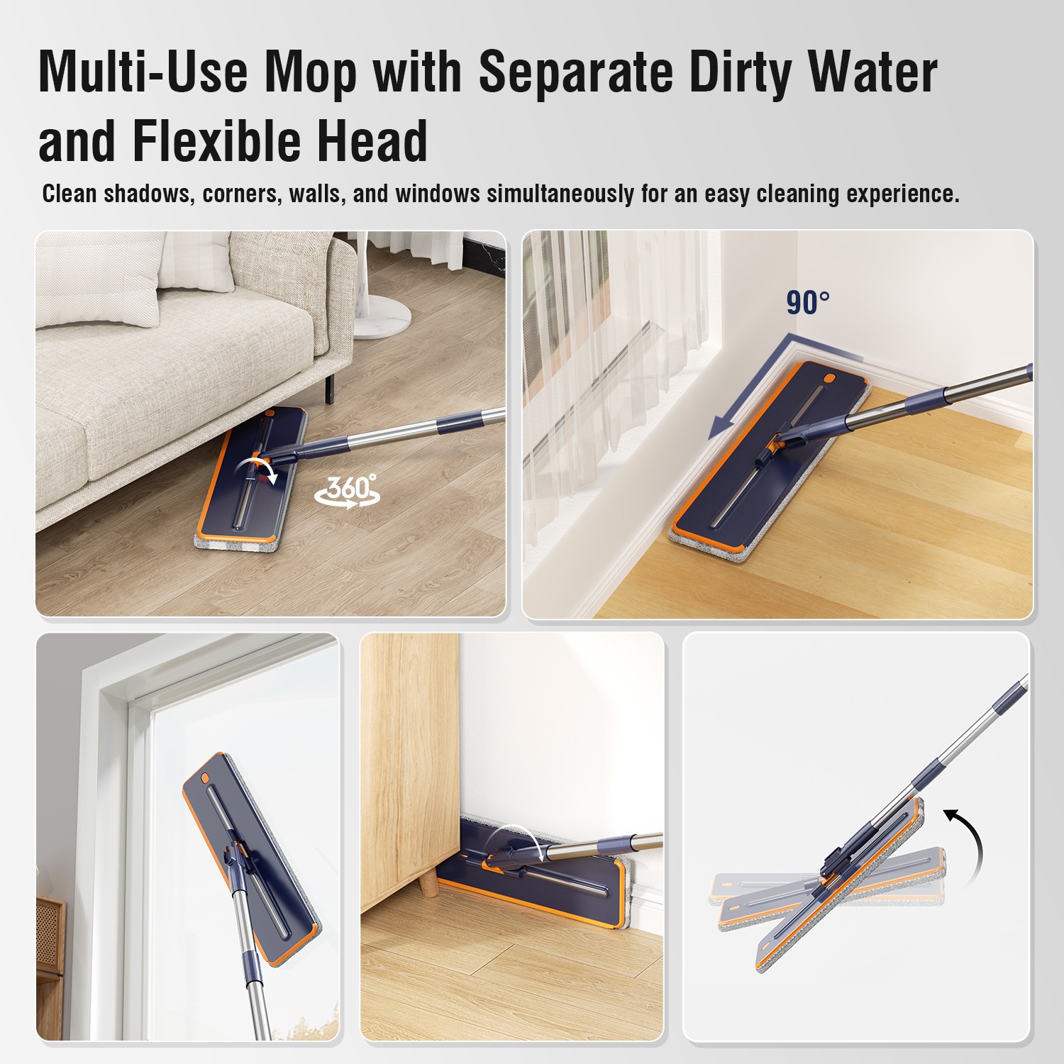Hands Free Flat Mop and Bucket Set Floor Cleaning with 2pcs Microfiber Mop Pads