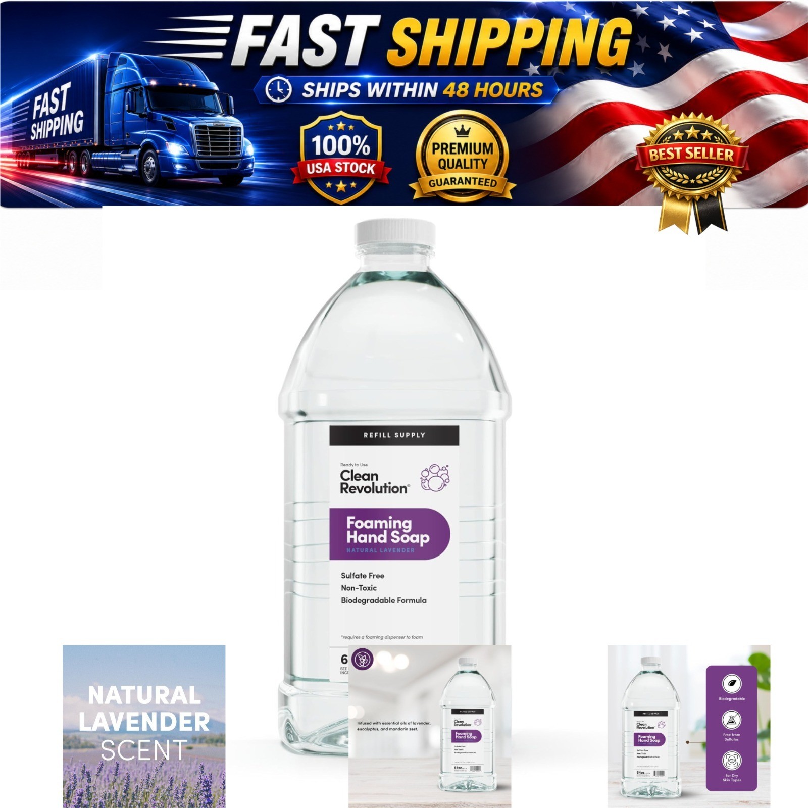 Foaming Hand Soap Refill 64 fl oz Lavender Clean Revolution