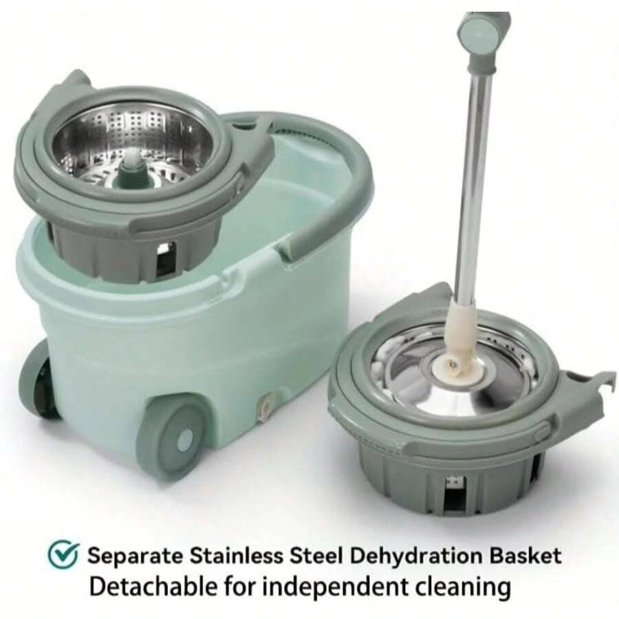 360° Spin Mop Bucket System 61″ Handle 2 Microfiber Refills