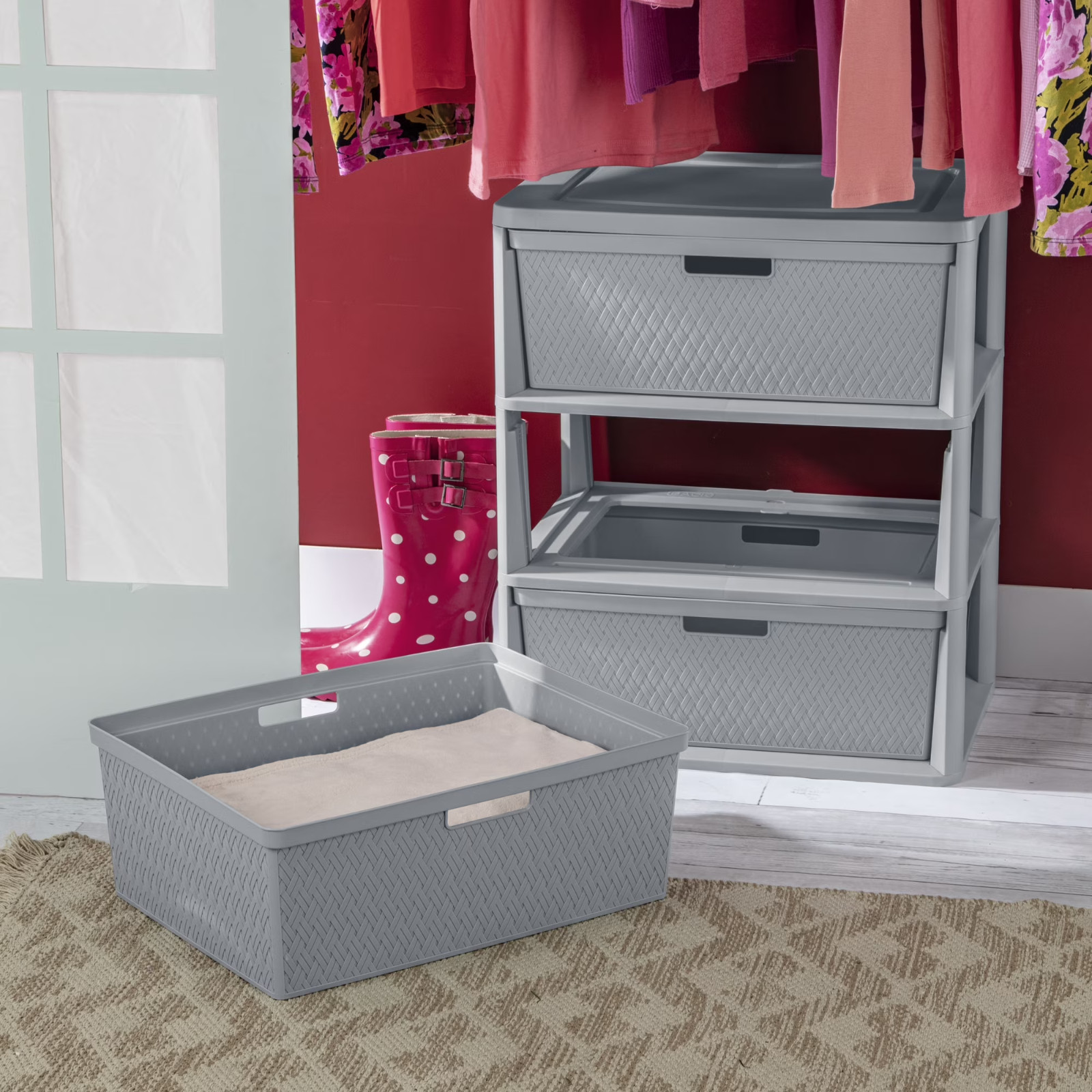 Sterilite Wide 3 Drawer Tower, Plastic Storage Organizer with Removable