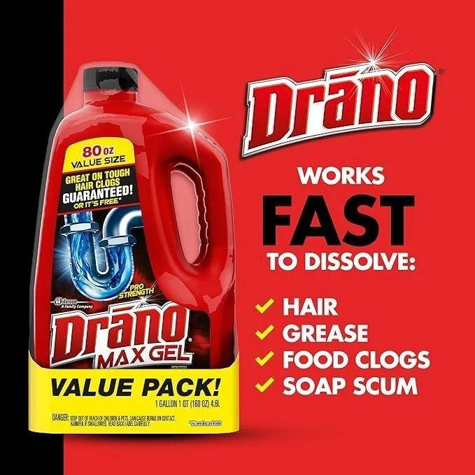 Drano Max Gel Drain Clog Remover 32 Oz, 160 Oz (2 Count), Unclogs Shower & Sink