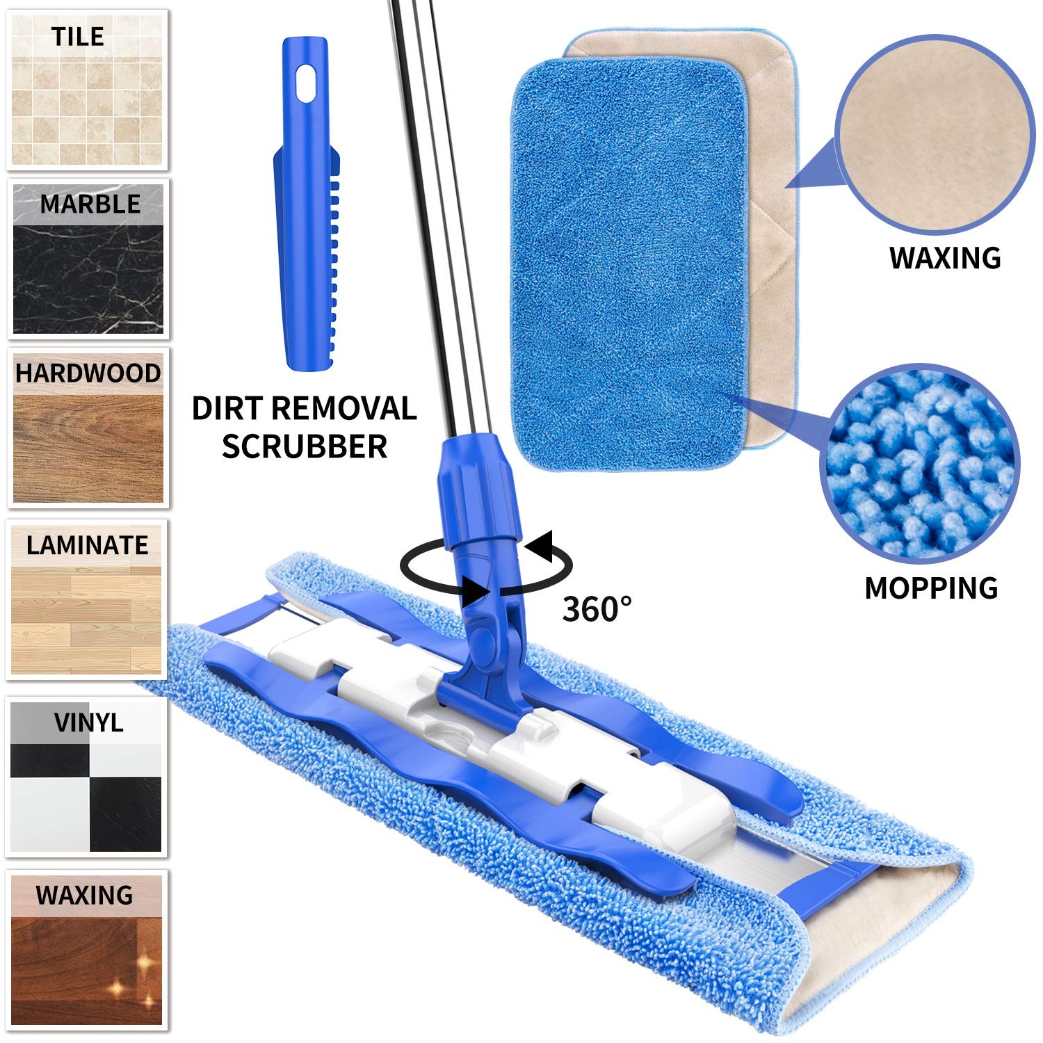Professional Microfiber Mop for Hardwood Laminate Tile Floor Cleaning Stainle…