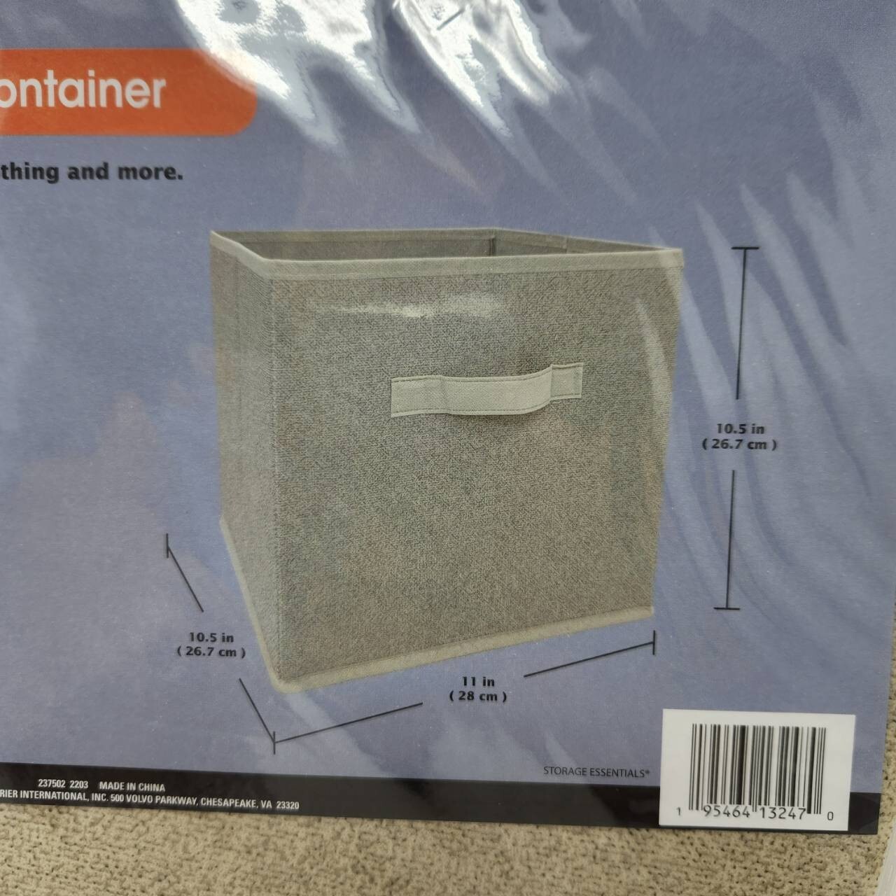 Essentials Tan Collapsible Storage Container with Handles, 11 x 10.5 x 10.5 in