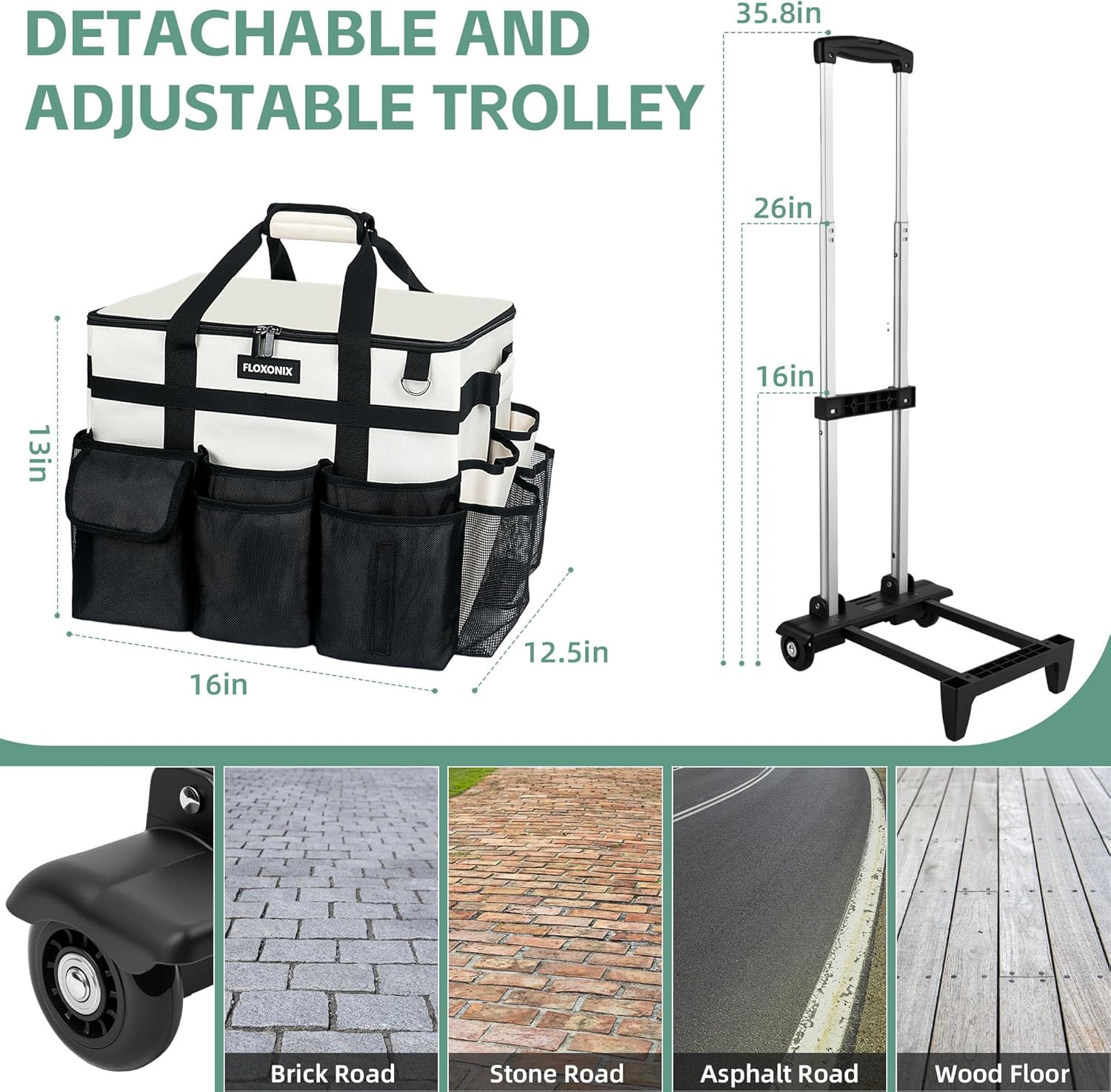 Large Rolling Cleaning Caddy Bag with Wheels, with Detachable Trolley, Cleaning