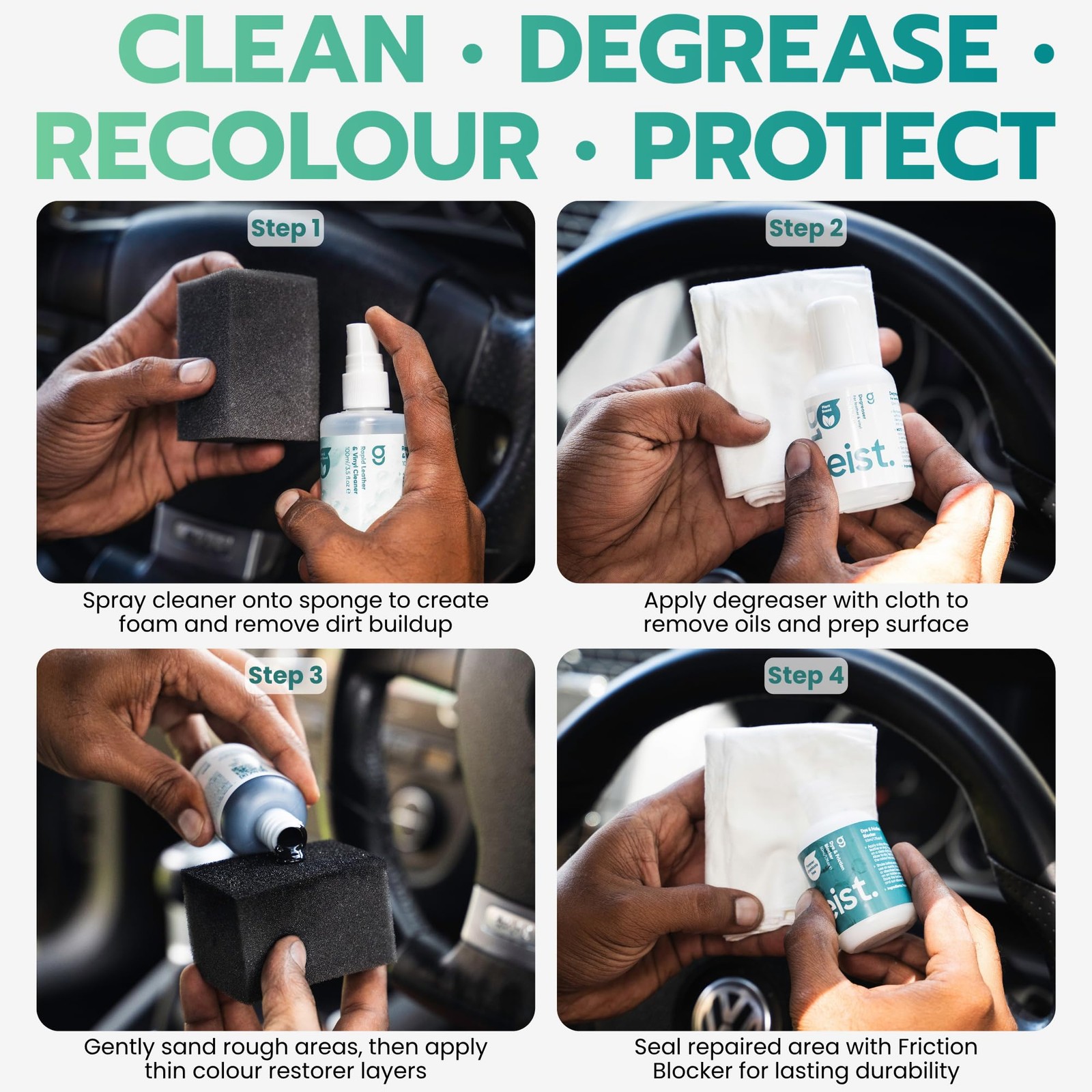Geist. Steering Wheel Restoration Kit | Degrease and Refresh the colour of wo…