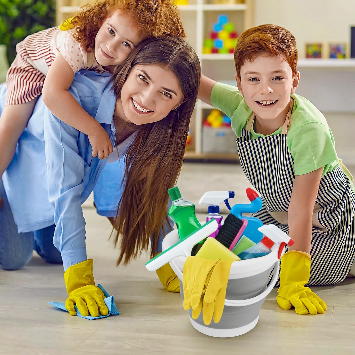 5L (1.3 Gal) Collapsible Bucket Foldable Silicone Mop Bucket for Floor Cleaning