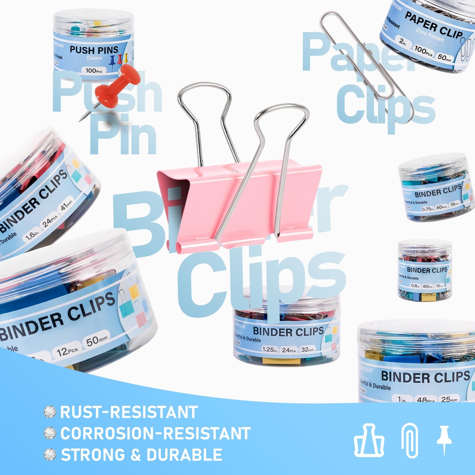 WORPSON 408 PCS Binder Clips Paper Clamps Assorted Sizes 408 Pcs, Multicolor