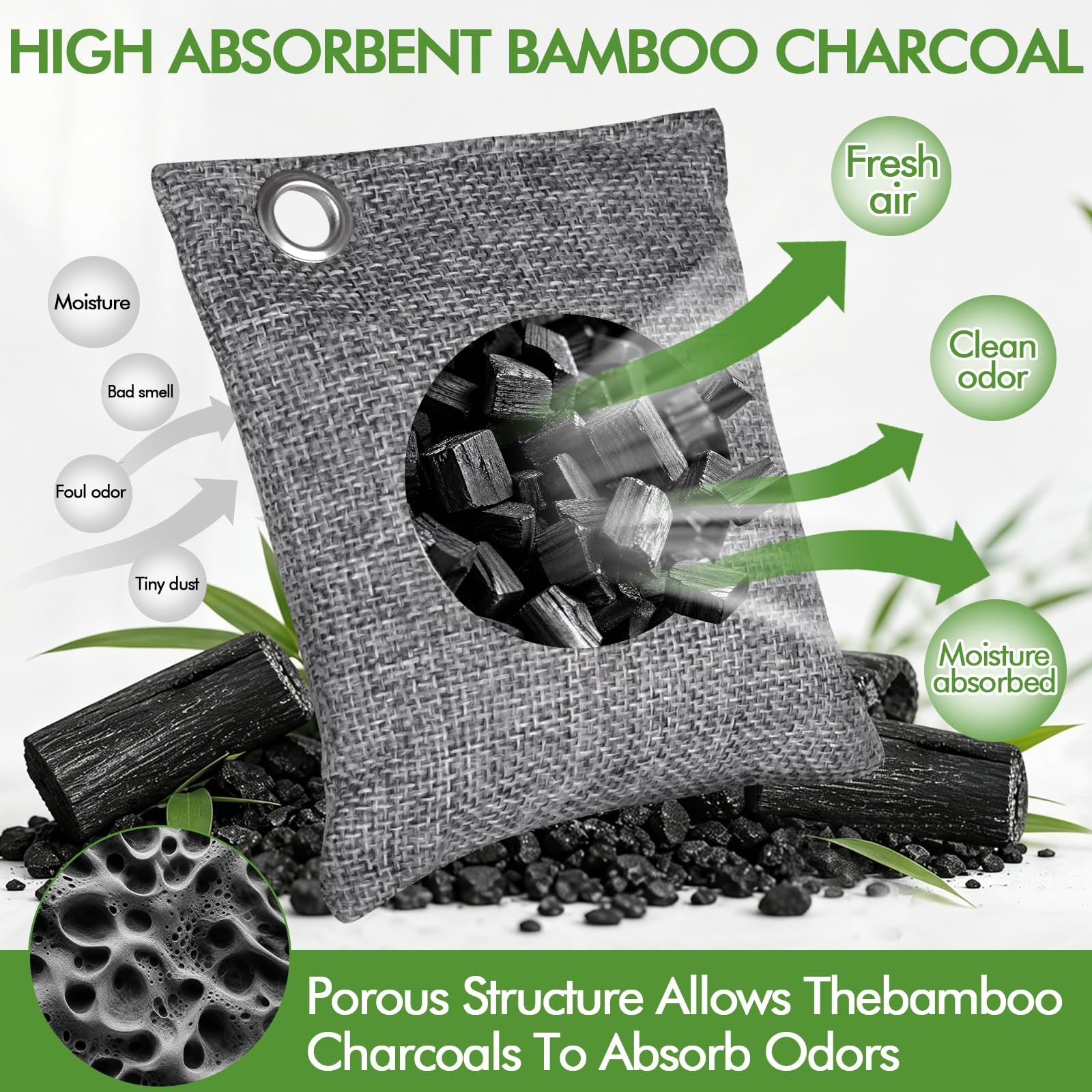 Best 20 Pack Activated Charcoal Odor Absorber 100g each with Hooks, Bamboo Air
