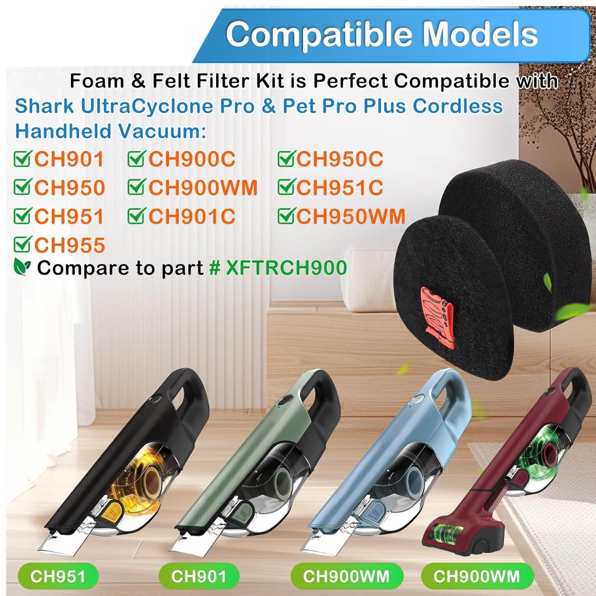 2 Pack Foam & Felt Filters for shark Ultra Cyclone Pet Pro Plus CH950 CH951
