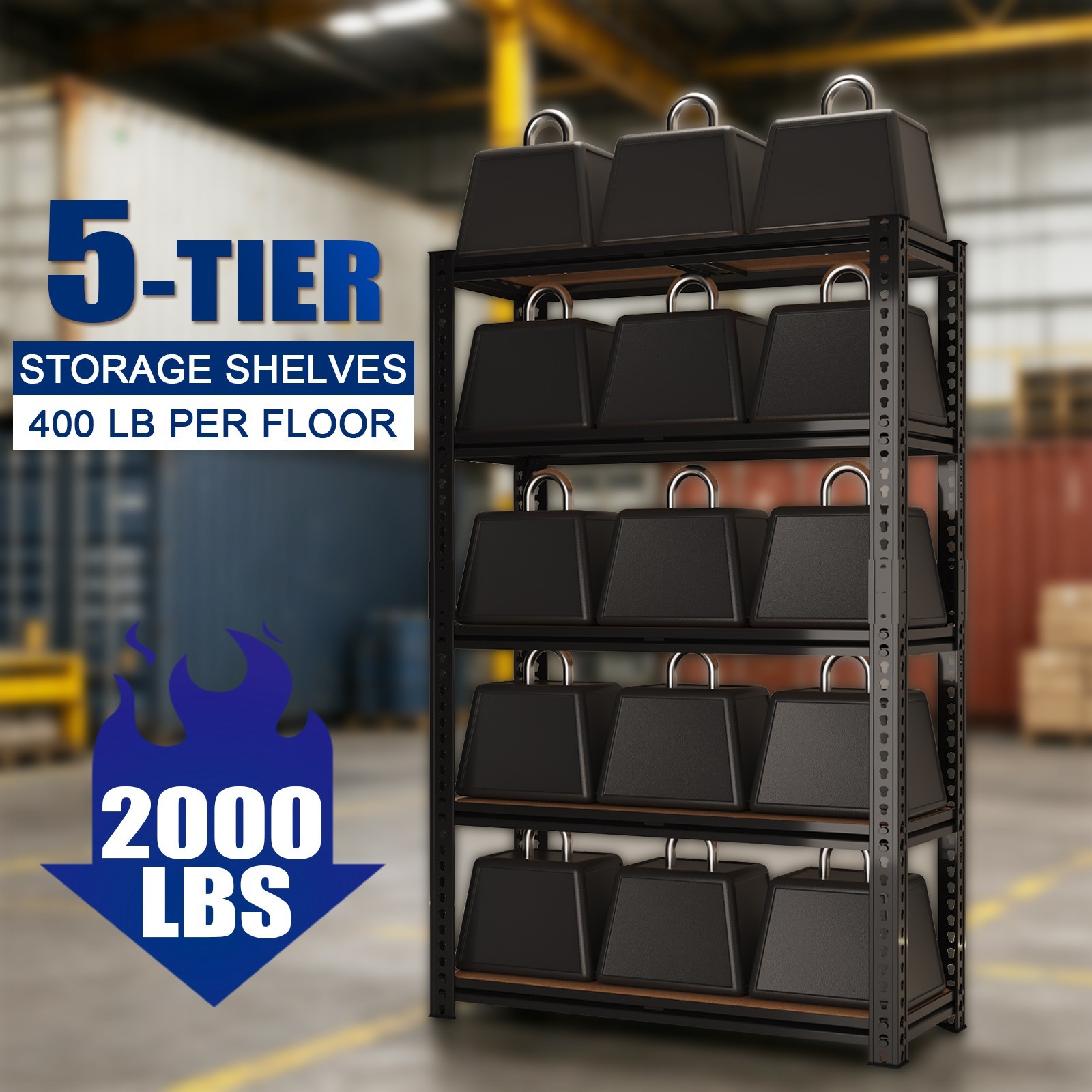 60″H Metal Garage Shelving 2000LBS 5 Tier Adjustable Garage Storage Shelves