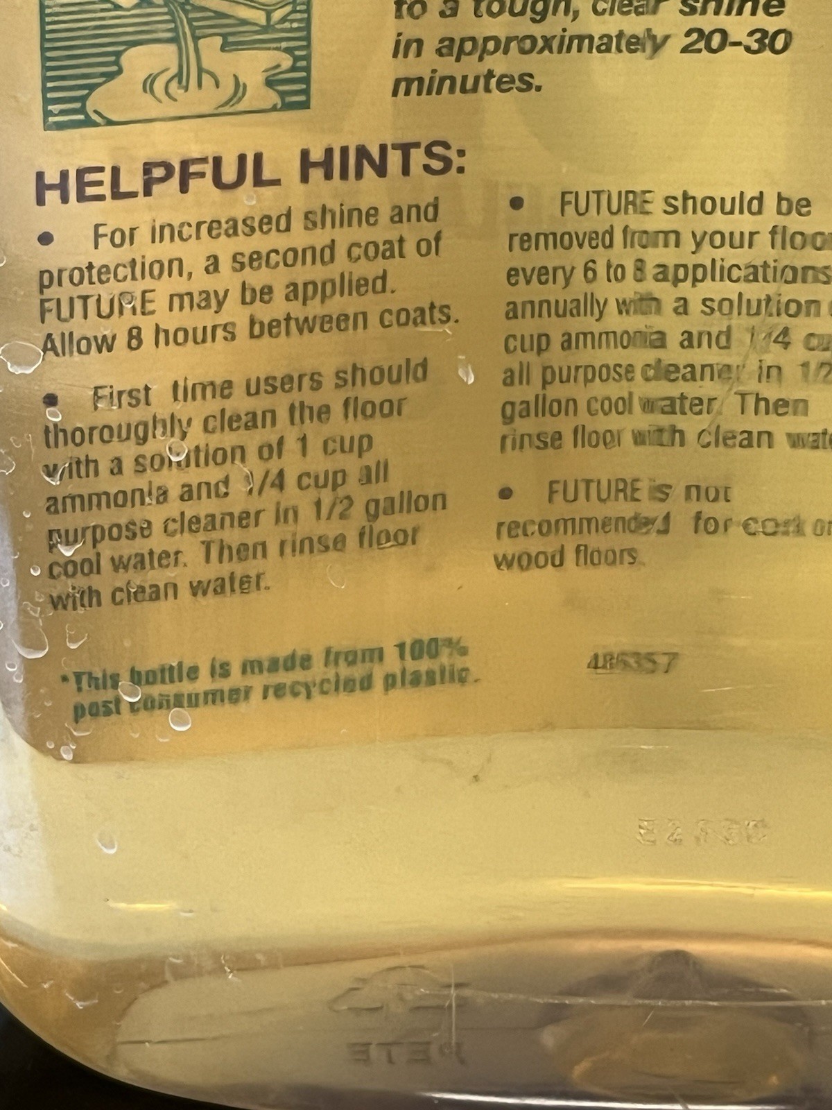 RARE Vintage 1992 FUTURE Premium No-wax Floor Finish 27 oz Johnson 21oz/27oz