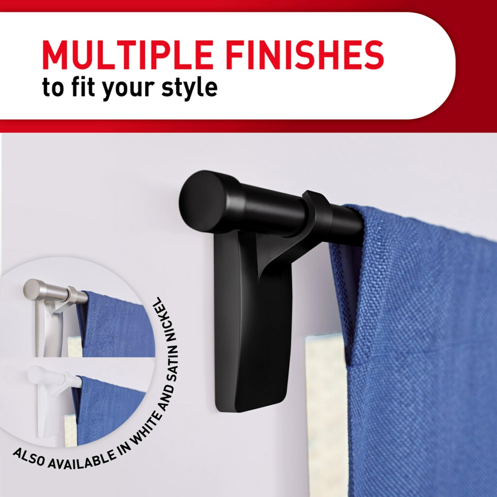 2 Pack Command Hooks Matte Black Storage Hooks for Curtain Rods Damage Free