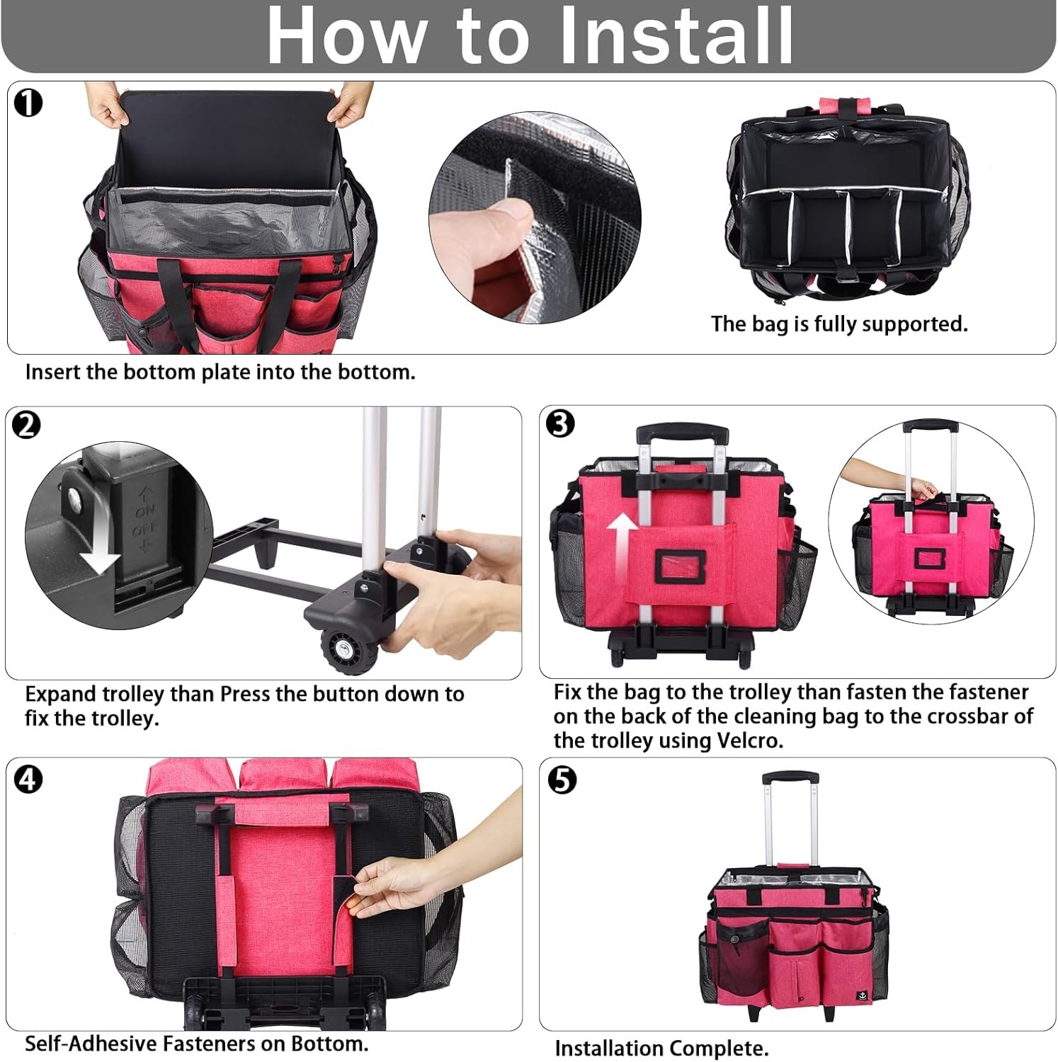 Waterproof Extra Large Cleaning Caddy with Multiple Pockets & Detachable Trolley