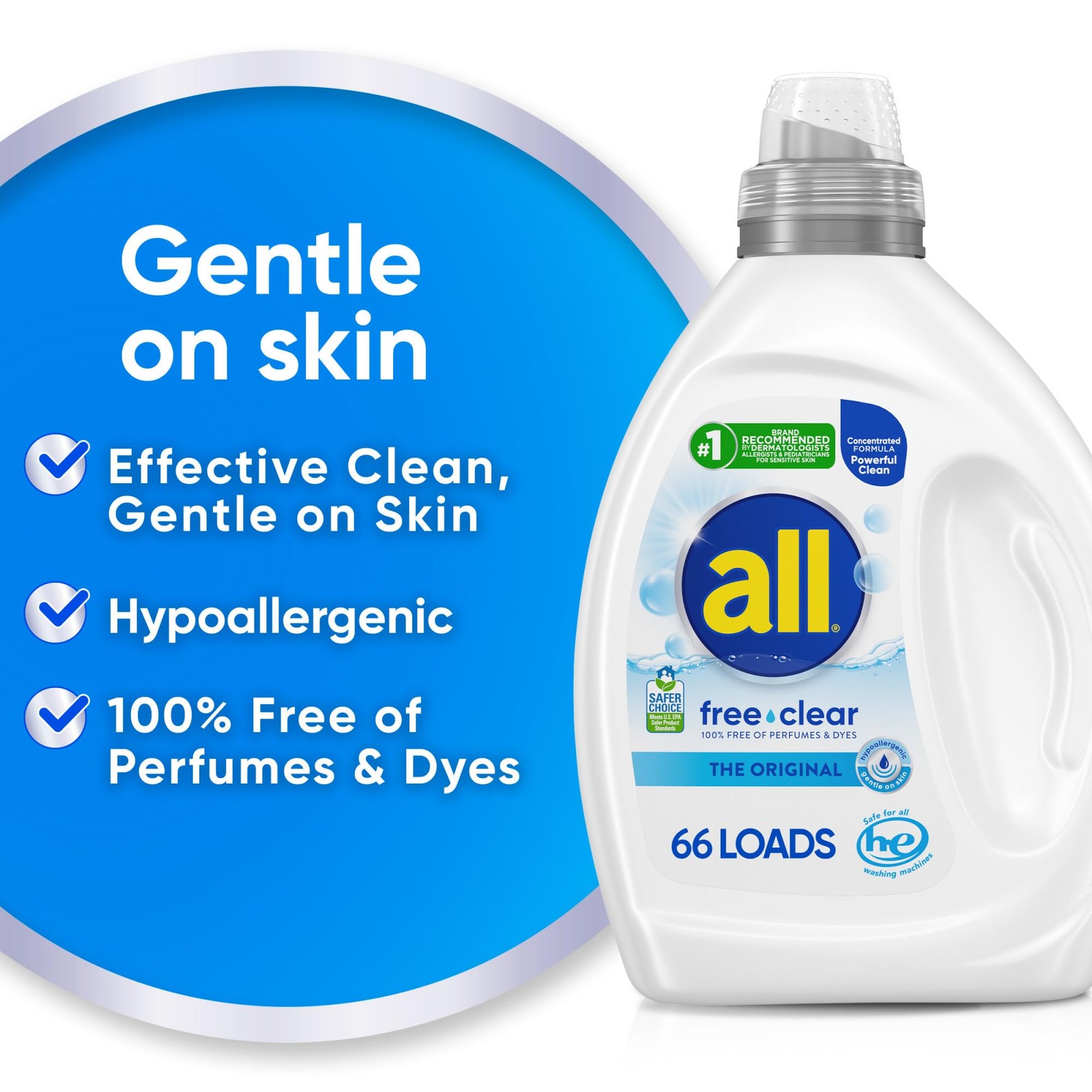 All Liquid Laundry Detergent Free Clear for Sensitive Skin Unscented 50oz