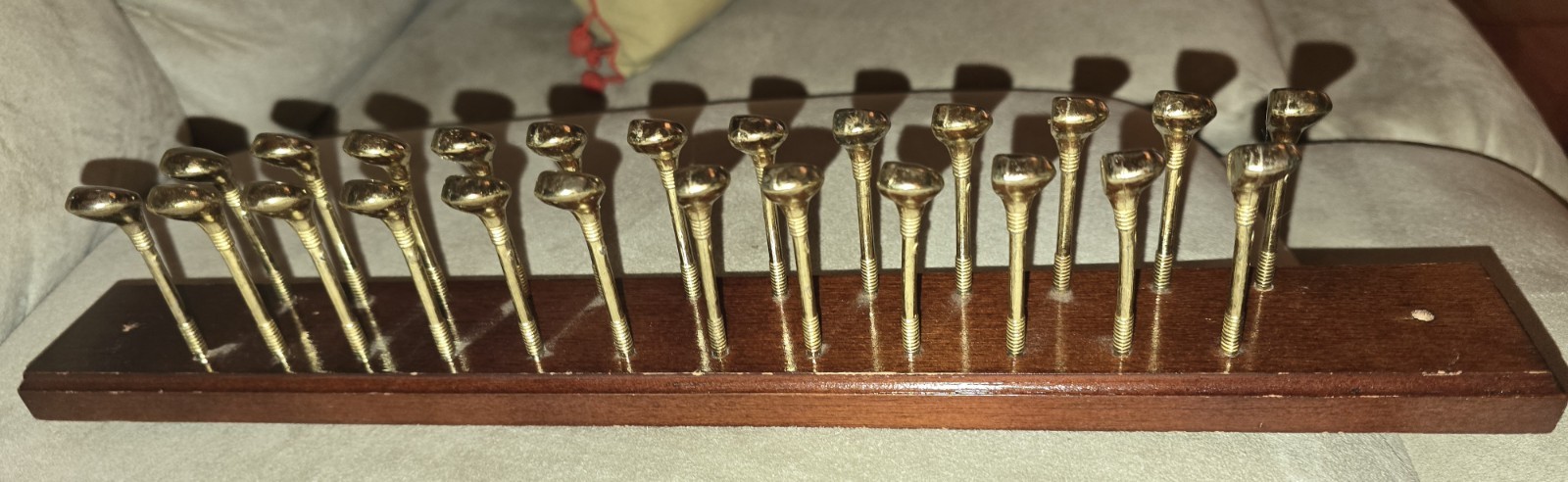 Vintage Mens Golf Club Tie Rack holder 24 brass pegs wood wall mounted