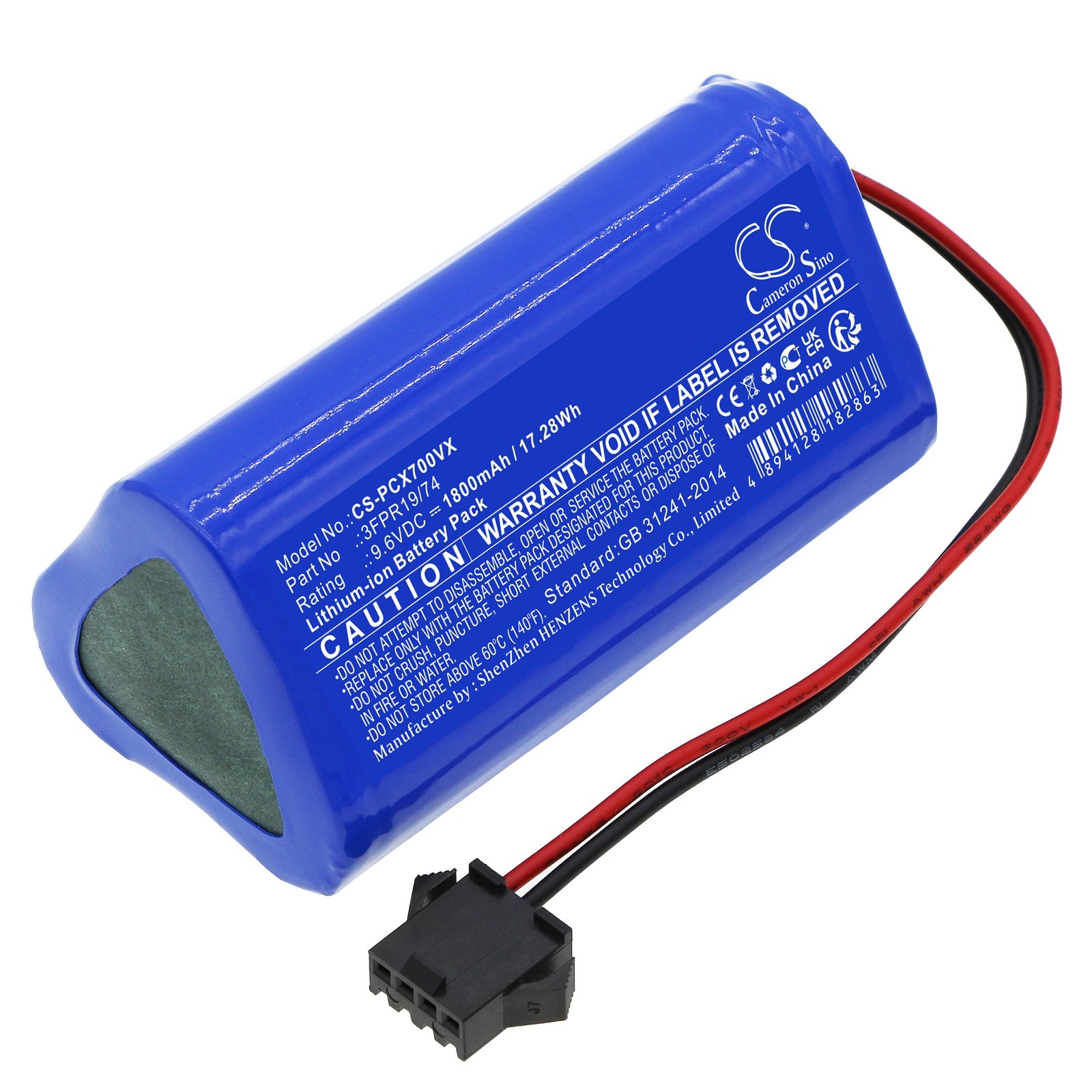 BATTERIE LiFePO4 9,6V 1800mAh 3FPR19/74 for Pure Clean PUCRCX70 (Version 2)