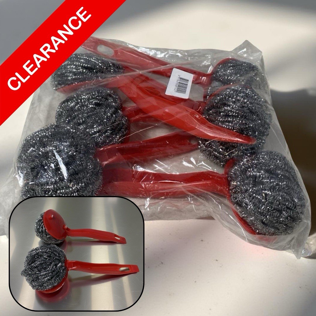 NEW 6 Pack Stainless Steel Kitchen Scrubbers w/ Red Handle Pot Pan Dish Cleaner