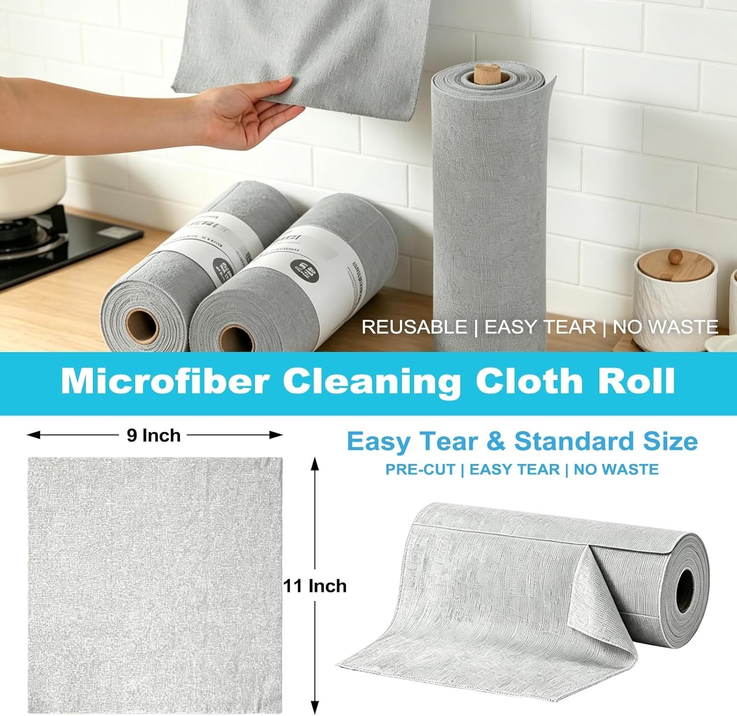 55 Pack Microfiber Cleaning Cloth Roll, Tear Away Reusable Paper Towels, 11″ …