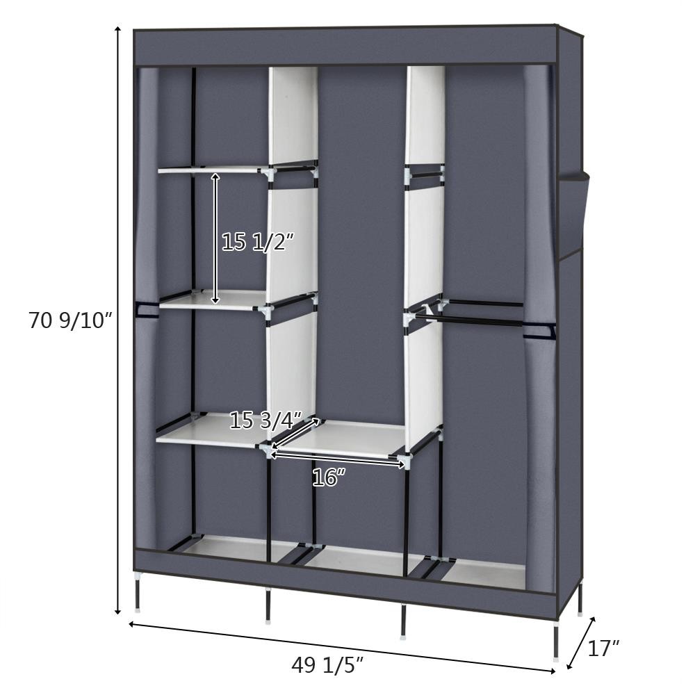 71″ Closet Wardrobe Clothes Pant Rack Storage Organizer w/ Shelf Portable Gray