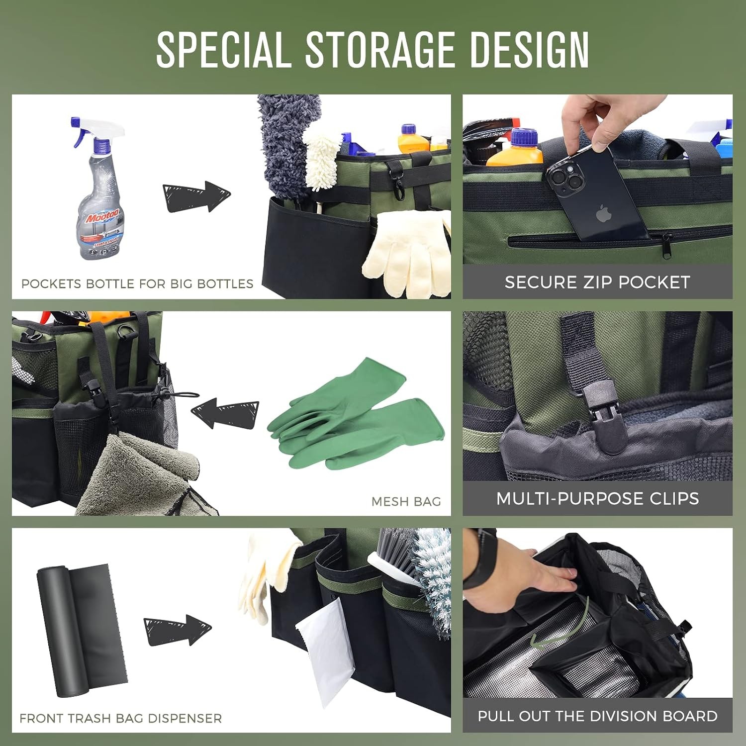 Wearable Cleaning Caddy Organizer with Handle & Shoulder Straps for Housekeep…