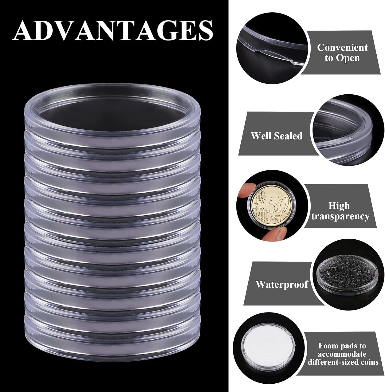 41mm Clear Plastic Coin Capsules, Silver Dollar Coin Holder, 60PCS Coin Box US