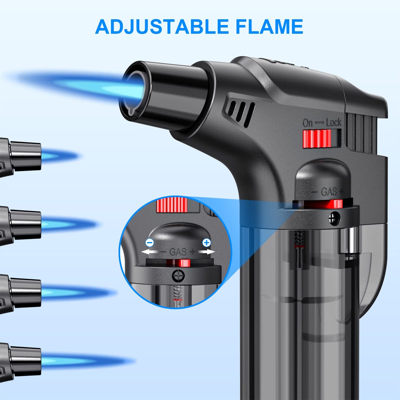 Torch Lighters, 4 Pack, Butane Refillable Jet Flame Lighter, Black