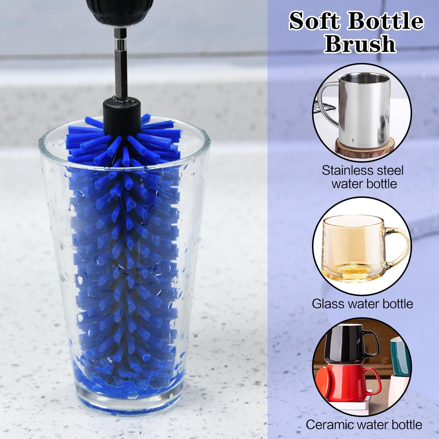 Drill Brush for Car Wheels & Bottles Cleaning Nylon 1/4in Drill Attachment