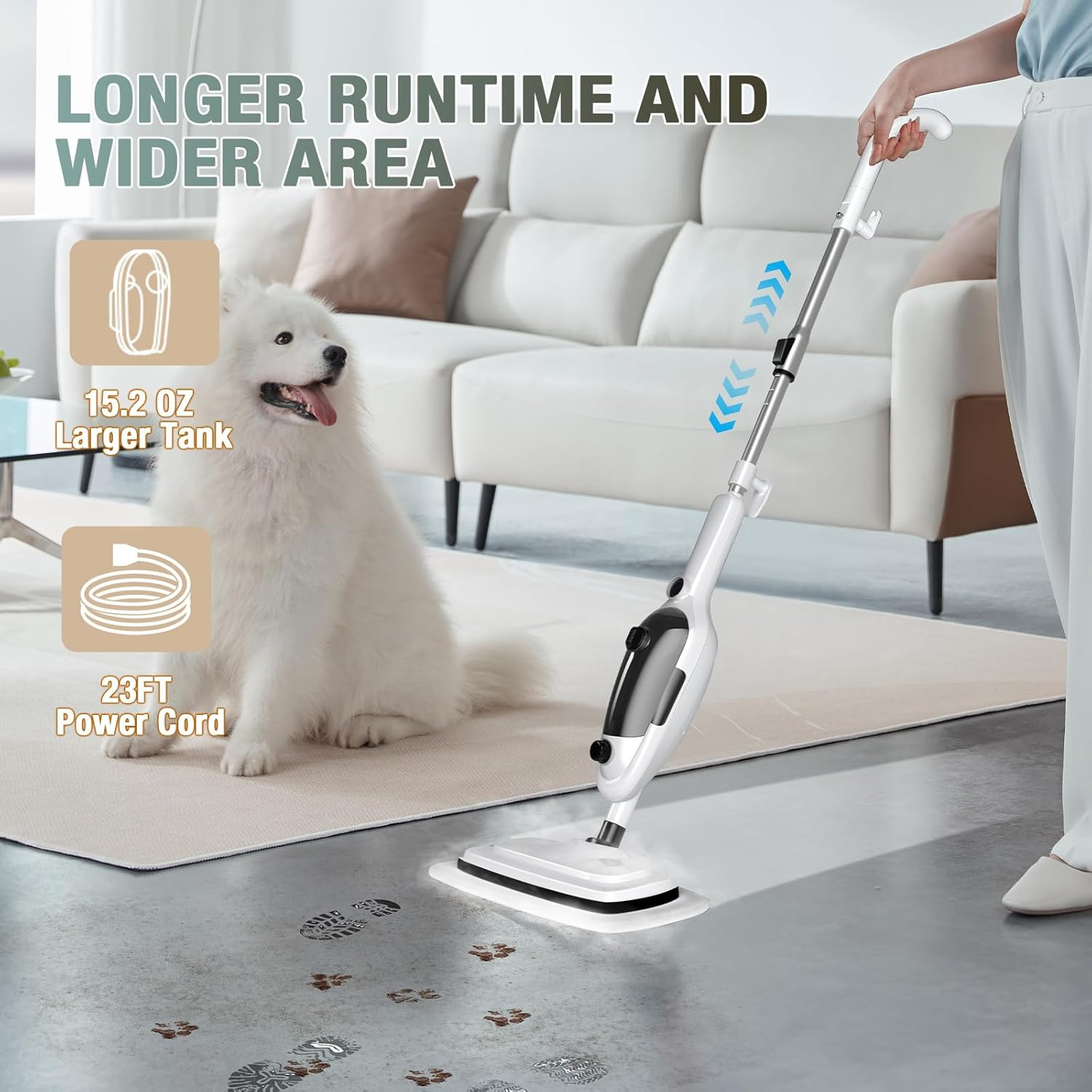 11-In-1 Steam Mop, Powerful Handheld Steam Cleaner for Home with 23FT Cord &15.