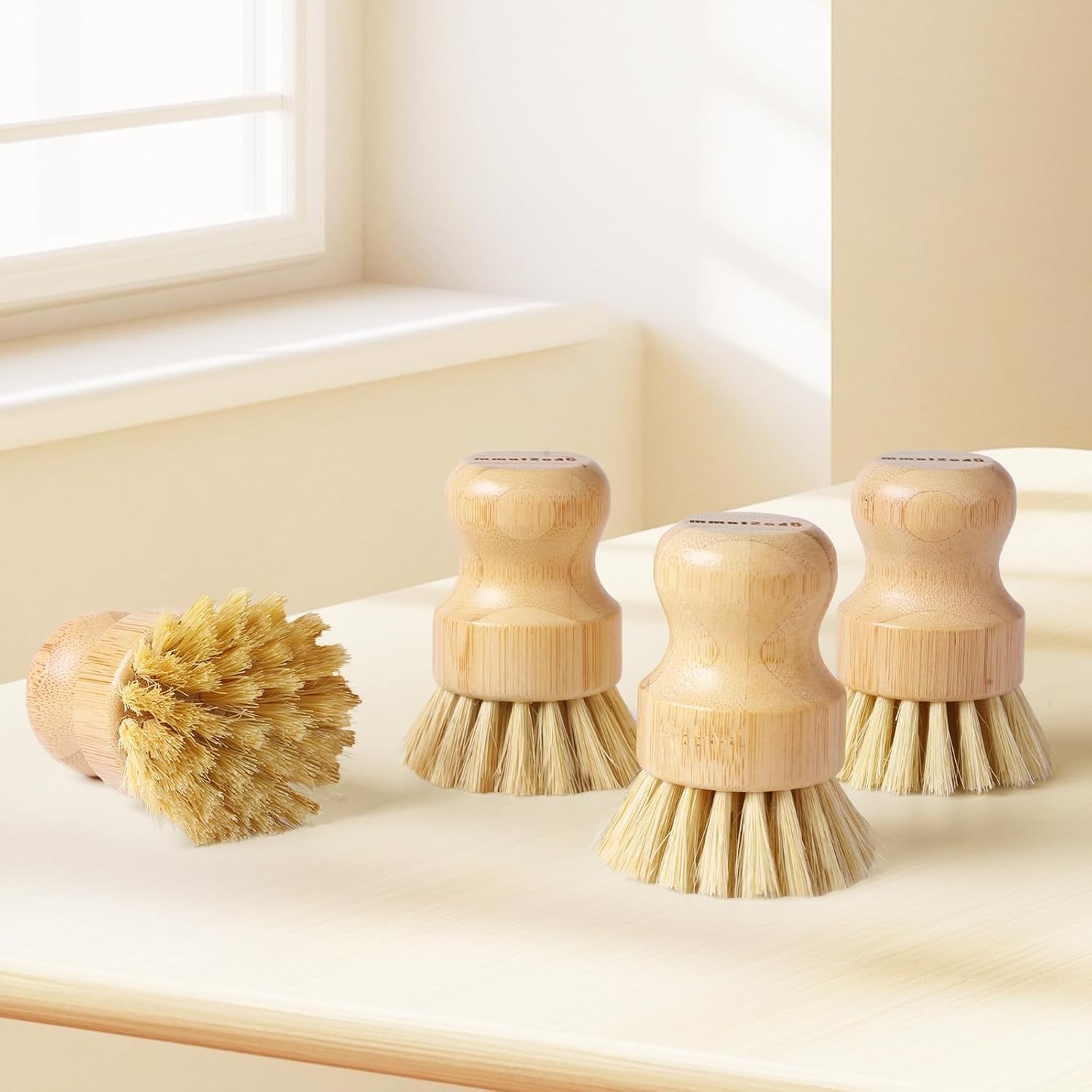 4 Pack Bamboo Dish Brush, Dish Scrubber Brush with Sisal Bristle, Natural Scr…