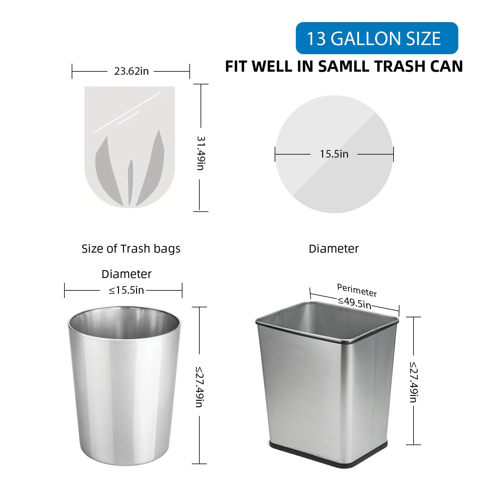13 Gallon Garbage-Bags Tall Kitchen Compostable-Trash-Bag – White Biodegradable