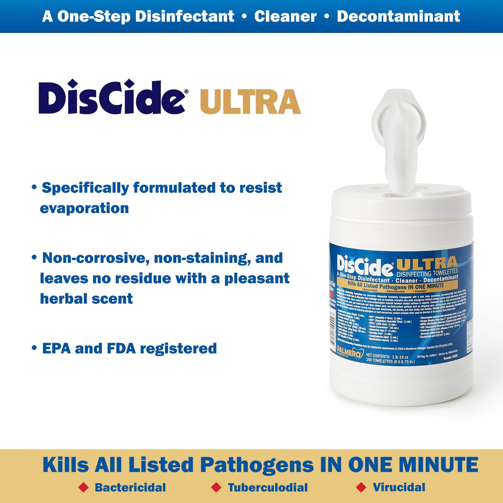 DisCide Ultra Wipe Surface Disinfectant Cleaner 160 Ct