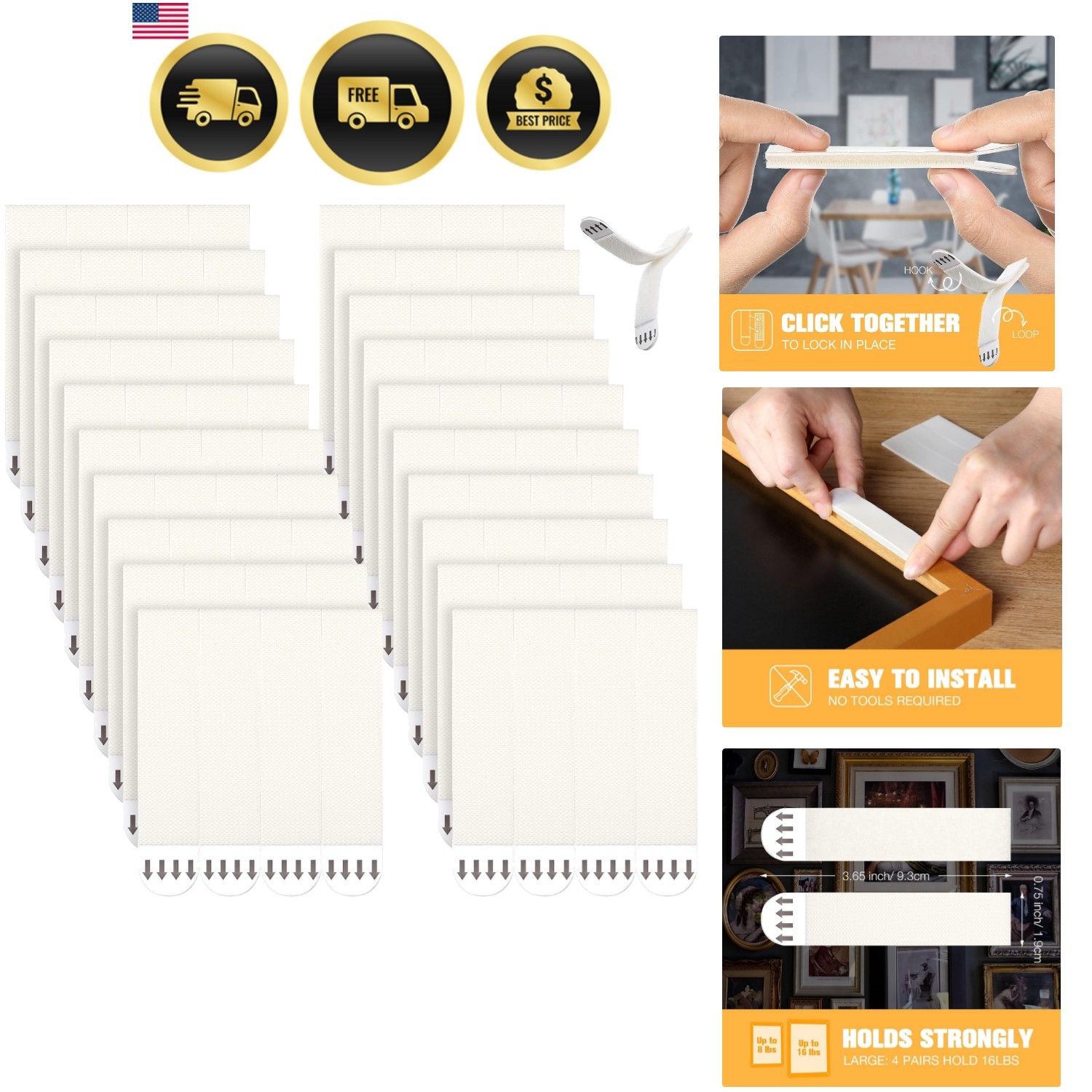 40 Pairs 80 Strips Picture Hanging Strips Picture Hanger Kit Heavy Duty Strip…