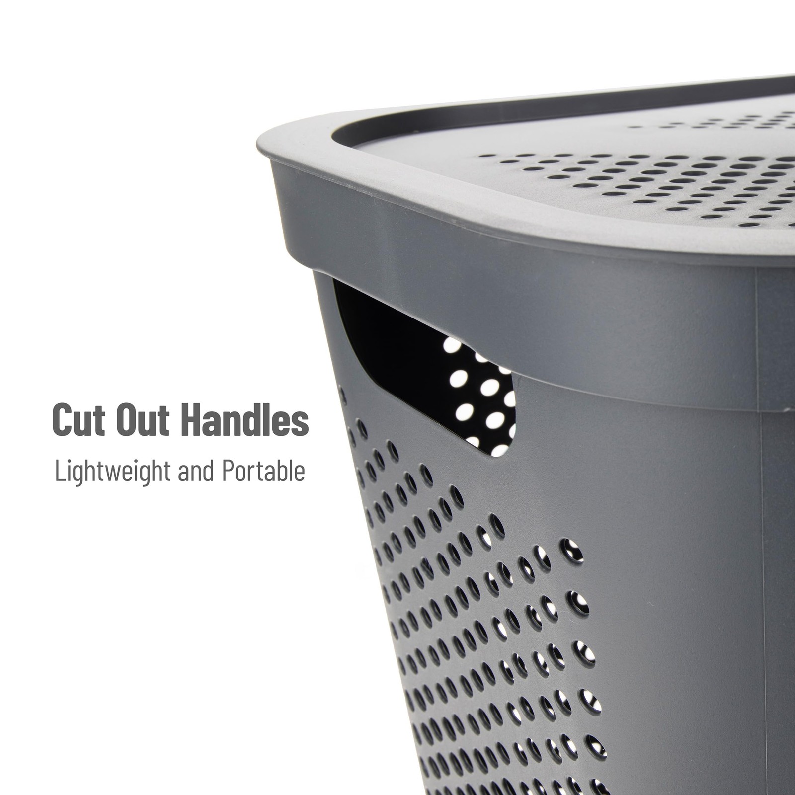 60L Slim Laundry Hamper, Clothes Basket, Lid, Ventilated, Plastic, 17.25L x 13.7