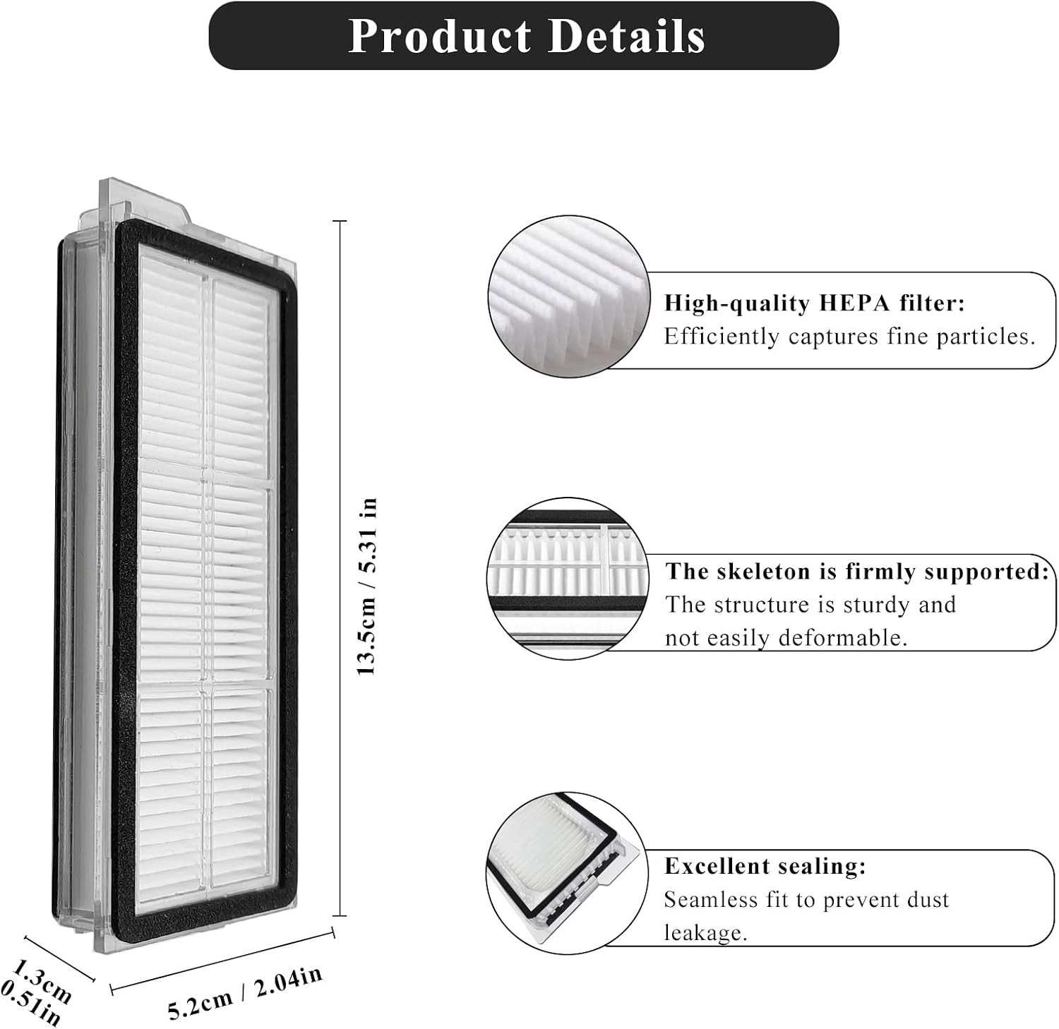 Replacement HEPA Filter Compatible with Roborock Qrevo S/Qrevo Curve/Qrevo Pro/Q